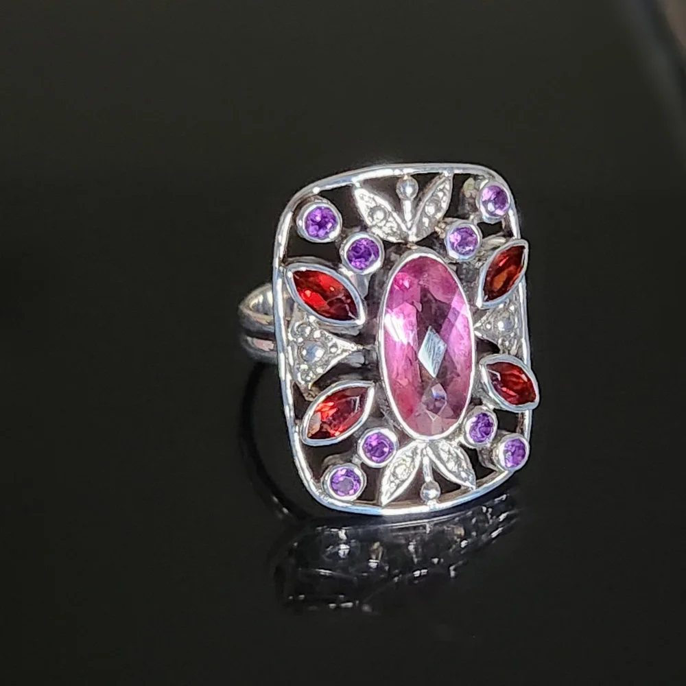 Nicky Butler 925 Sterling Silver Pink Quartz Garnet Designer Gemstone Ring NWT